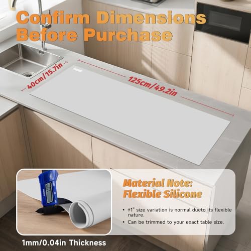 49.2" x 15.7" Large Silicone Mat for Kitchen Counter Protector, Cuttable - color: Gray, size: 49.2" x 15.7"