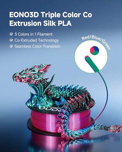 Silk Tri-Color PLA Filament 1.75mm, Coextruded 3D Printer Filament, Color Changing Rainbow Silk PLA, Ultra Glossy Multicolor Printing PLA, Tangle Free, ±0.03mm, 1KG Spool, Red Blue Green - color: Silk Red Blue Green