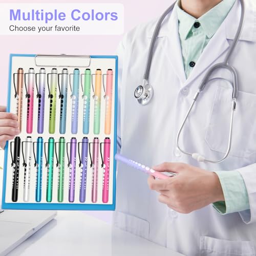 RISEMART 2 Pack Pen Lights for Nurses, Reusable Medical Light with Pupil Gauge and Ruler, White Light LED Penlight for Student Doctors - color: Pink+Purple