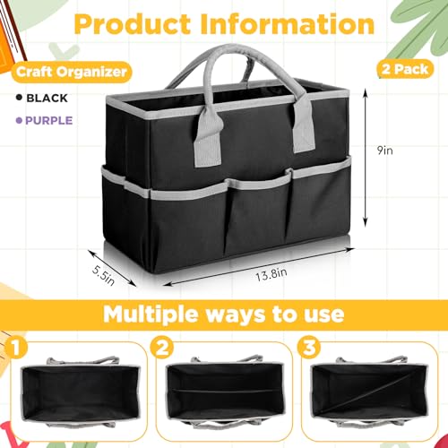 Tellingyou 2 Pcs Art Craft Tote Bag Teacher Craft Organizers and Storage Bag Desktop Tote Supply 600d Oxford Classroom Organizer Caddy Gift for Crafters Christmas Office(Black, Purple) - color: Black, Purple