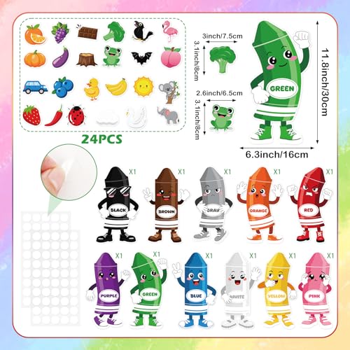 35Pcs Crayon Color Bulletin Board for Classroom, Color Crayon Posters Cutouts for Back to School Classroom Decorations Teaching Supplies with 100Pcs Adhesive dots - color: Crayon