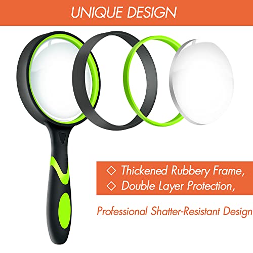 Leffis 3 Pack Magnifying Glass, 10X Reading Magnifier for Kids and Seniors - color: 3 Pack(green/Yellow/Orange)