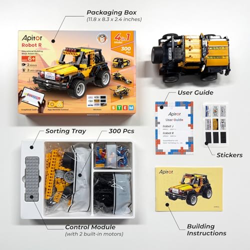 Apitor Robot R Smart Robot Building Kit with Storage Box, 4-in-1 Programmable App Remote Control Off Roader Car Toy, Authentic and Functional Design, Coding Gifts for 6 7 8 9 10 11 12 Years Old Kids - style: Robot R(Storage)