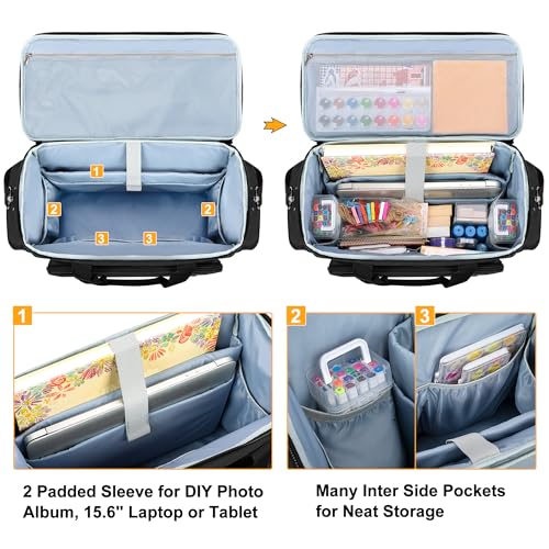 Trunab Scrapbook Bag with Laptop Sleeve & Pockets, Craft Organizer Tote - color: Black