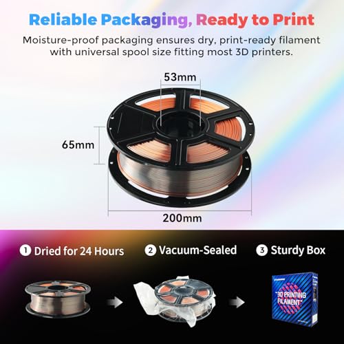 FLASHFORGE Silk Tri-Color Filament, Gold, Silver and Copper 3 in 1 Coextrusion Silk PLA Filament 1.75mm, 3D Printer Filament Color Change 1kg(2.2lbs) Spool, Dimensional Accuracy +/- 0.02mm - color: Gold, Silver and Copper 3 in 1