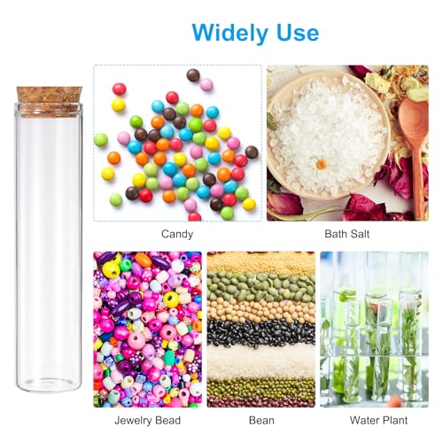 PATIKIL 60ml Test Tubes, 12pcs 4.72x1.18 Glass Clear Flat Bottom Test Tube Containers with Cork Stopper for Bead Party Candy Bath Salt Storage Scientific Experiment Plant Propagation - size: 60ml