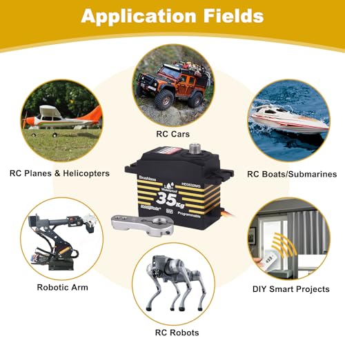HobbyPark Waterproof 35KG Servo High Torque Brushless Motor Metal Gears Digital w/Aluminum Horn for 1/8 1/10 RC Crawlers Trucks Cars Buggy Basher Bashing Robotic DIY Control Angle 180°
