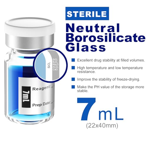 Biomed Solutions Empty Sterile Vial Sealed with Butyl Rubber Stopper and Flip Top Closure,Type 1 Borosilicate Glass Tubing,Individually Packed (7mL 8Pcs Clear) - size: 0.2 Ounces