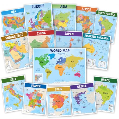 Custom Map Posters, Choose 3 or More, 11x17 Laminated Geography Charts - color: 01 - Any 3-14 Maps