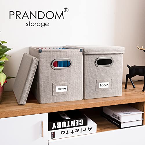 PRANDOM File Organizer Box - Set of 1 Collapsible Decorative Linen Filing Storage Hanging File Folders with Lids Office Cabinet Letter Size Light Grey (14x9.3x10.8 inch) - color: Light Grey, size: (1-pack) Without Folders