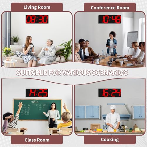 CHKOSDA 18.7‘’Large Digital Wall Clock,LED Digital Clock with Big Number,Multi-Function Remote Controlled Wall Clock with Timer, Alarm and Calendar Display(Red) - color: Red