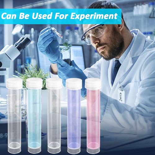 100PCS 10ml Clear Plastic Test Tubes with Caps, Sample Frozened Test Tubes Vials Seal Cap Container for Laboratory School Scientific Experiments, Liquid Storage