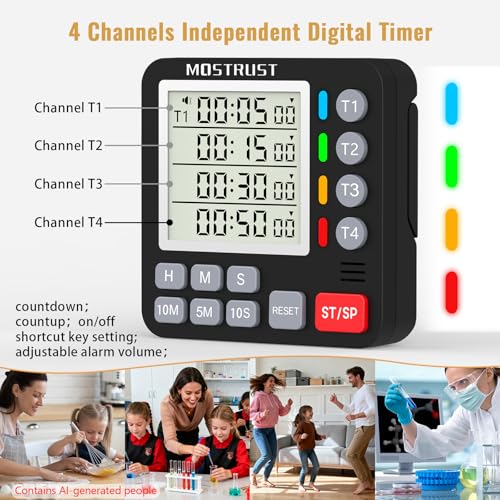 Digital Dual Kitchen Timer, Multiple Channels Countdown Timer - color: Black