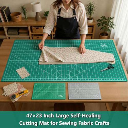 Ecraft 23"x47" Large Self Healing Non-Slip Cutting Mat, Double Sided 5-Ply Black Green Mat for Quilting, Sewing, Fabric, Crafts and Scrapbooking