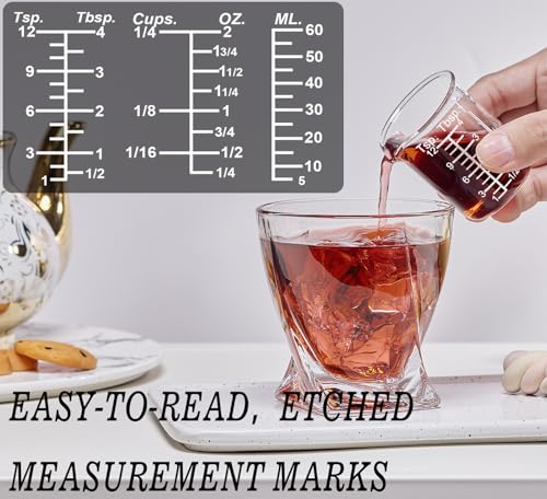 Ackers Etching Scale Glass Measuring Cup Set-V-Shaped Spout,Includes 60ml(2OZ), 120ml(4OZ), and 250ml(8OZ) Glass Measuring Beaker for Kitchen or Restaurant, Easy to Read - size: 60 ml / 120 ml / 250 ml