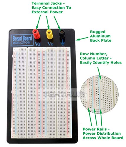 Tektrum Externally Powered Solderless 1660 Tie-Points Experiment Plug-in Breadboard with Aluminum Back Plate, Jumper Wires, Power Module, Wall Adaptor for Proto-Typing Circuit