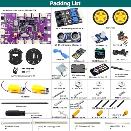 Adeept Smart Car Kit Compatible with Arduino IDE, STEM Educational Robotics - color: Black