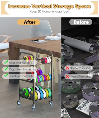 3-Tier 3D Printer Filament Storage Rack with Wheels - size: 3-Tier