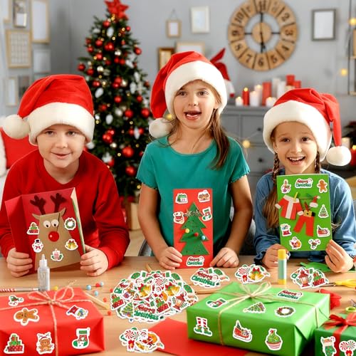 300Pcs Christmas Foam Stickers, Cute Self-Adhesive Xmas Stickers Foam Santa Claus Gingerbread Man Reindeer Sticker Decorations for Home Office School Classroom DIY Art Craft Party Supplies - style: Christmas
