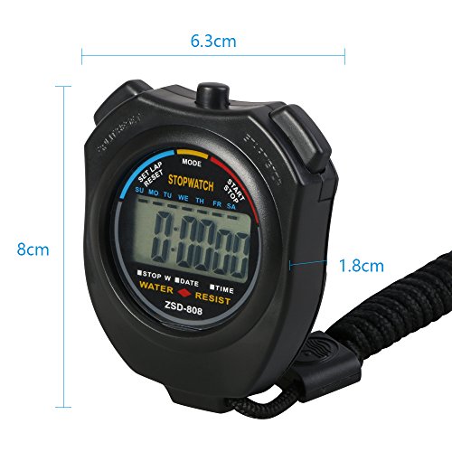Vicloon Stopwatch Timer, Lap Split Digital Stopwatch with Stainless Steel Whistle, Large Display Digital Stopwatch Timer Suitable for Football, Basketball, Running, Swimming, Fitness (Black) - color: Black