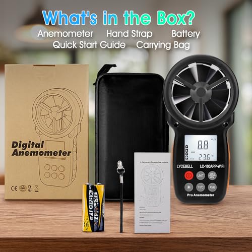 WiFi Anemometer Handheld, Digital HVAC Outdoor Wind Meter with Samrt APP