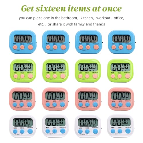 16 Pack Multi-Function Electronic Timer - Kitchen Timer,Magnetic Digital Timers,Big LCD Display, ON/Off Switch,Extensively Use in Cooking,Gym, Meeting, Classroom,Kitchen,Study,Work,Outdoor Activities - size: 16