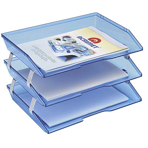 Acrimet Facility 3 Tier Letter Tray, Side Load, Letter Size/A4, Desktop File Organizer, Plastic (Clear Blue Color) - color: Clear Blue