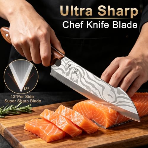 imarku 8.4" Pro Chef Knife,Japanese Ultra Sharp High Carbon Stainless Steel - color: Silver with Laser-etched Wave
