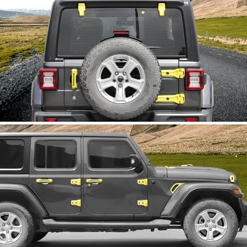 CheroCar 43PCS Full Set Exterior Trim Kit Fit for 2018-2026 Jeep Wrangler JL 4Door Yellow Door Handle,Hood Hinge,Left Right Door Hinge,Tailgate Handle,Spare Tire Bracket,Fender Vent Cover Trim - color: Yellow