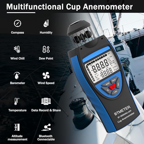 BTMETER Cup Anemometer Handheld Air Flow Meter, Wind Speed Data Logger w/Barometer Measure Wind Velocity/Temperature/Altitude/Humidity for HVAC Air Ventilation, Drone Hiking Outdoor Activities