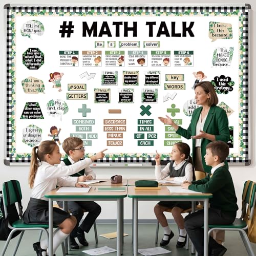 Pajean 85 Pcs Greenery Math Talk Bulletin Board Math Poster Classroom Decor - style: Plant