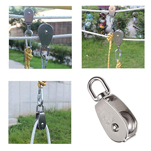 1-Pack M32 Single Pulley Block Stainless Steel Heavy Duty Hardware Single Wheel Swivel Rigging Lifting Wheel Fixed Pulley for Wire Rope Loading 250kg - size: 1-Pack M32