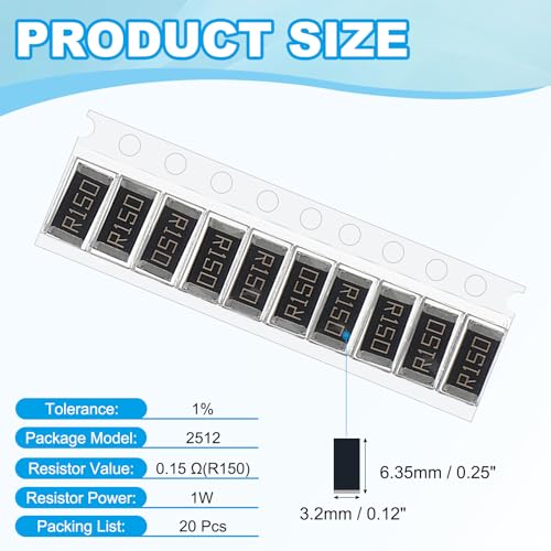 PATIKIL 2512 Surface Mount Device Chip Resistor Kit, 20Pcs 0.15 Ohm 1% Tolerance 1W DIY Resistor Ceramic Resistance Assortment Kits for Electronic Products - style: 0.15 Ohm