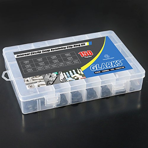 Glarks 150-Pieces 15 Size Metric Alloy Steel Internal Circlips Snap Retaining Ring Assortment Kit
