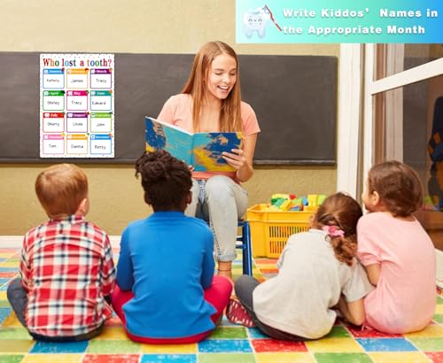 BIZIBAFF Who Lost A Tooth Chart Poster - Confetti Who Lost A Tooth Posters for Classroom Bulletin Board Lost Teeth Calendar Learning Chart Decorations for Elementary Classrooms Teacher Supplies - color: Who Lost a Tooth