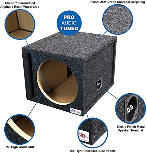 Atrend 15SQV 15 Inch Single Vented Subwoofer Enclosure - Nickel Finish Terminals - size: 15 inch, style: VENTED