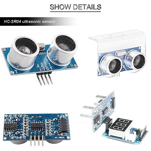 5 pcs HC-SR04 Ultrasonic Sensor Distance Module High Sensitivity Ultrasonic Module + Ultrasonic Sensor ranging Display Module with Mounting Bracket Dupont Cable Screw nut kit