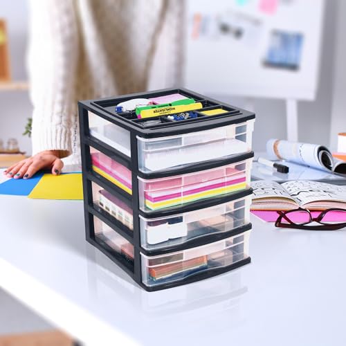 Gracious Living 4-Drawer Desktop Organizer with Tray Top, Black, 3-Pack - size: 3 Pack