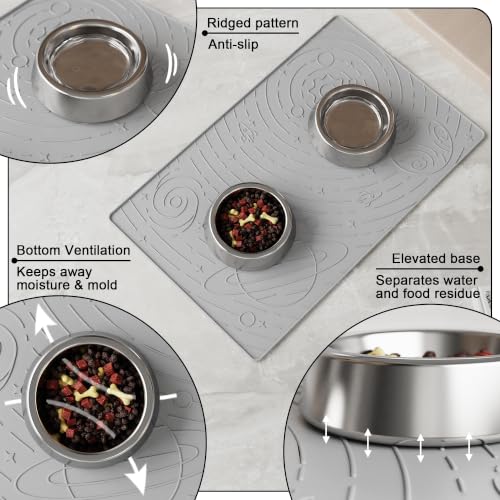 OHMO Galaxy Pet Feeding Mat, 18.9x11.8 Silicone Cat Food Mat, Light Grey - color: Ash Light Grey, size: 18.9"L x 11.8"W