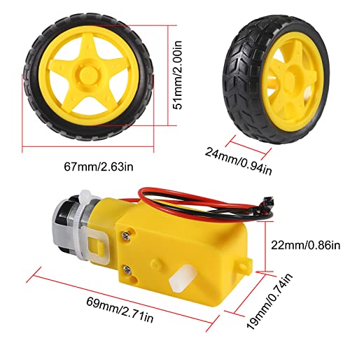 4PCS TT Motor DC 3-6V Gearbox Motor Dual Shaft 200RPM Ratio 1:48 Motor with Tire Wheel Kit for Arduino DIY Smart Car Robot