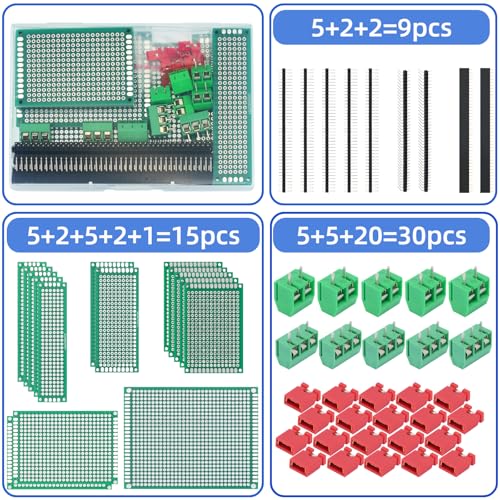 54 Pcs Double Sided PCB Perf Board Kit in 5 Sizes Perfboard Compatible with for Arduino DIY Soldering Circuit Protoboard