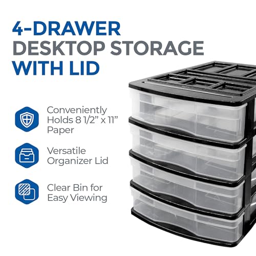 Gracious Living 4-Drawer Desktop/Countertop Storage Organizer, Black/Clear - size: 1 Pack