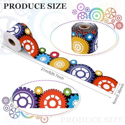 Outus 68 ft Gears Bulletin Board Borders, 2.99 Inches Rolled Border Trim - size: 2.99 Inches, style: Gears