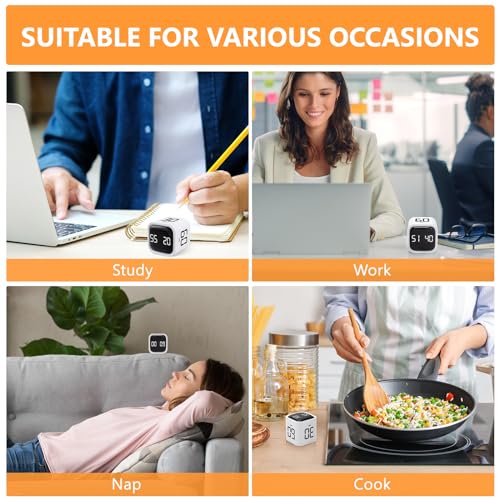 GuDoQi Multi-Function Cube Timer, 5/10/30/60 Min & Custom Count Down, Included Pause & Resume Feature, Silent, Vibrate & Adjustable Sound Alarm for Productivity in Tasks, Study & Kitchen, White - color: White