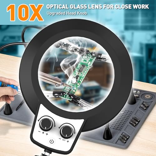 Helping Hands Soldering Station, 10X Magnifying Glass with Light - color: Gray, size: 10.63×15.35-Inch(10X)