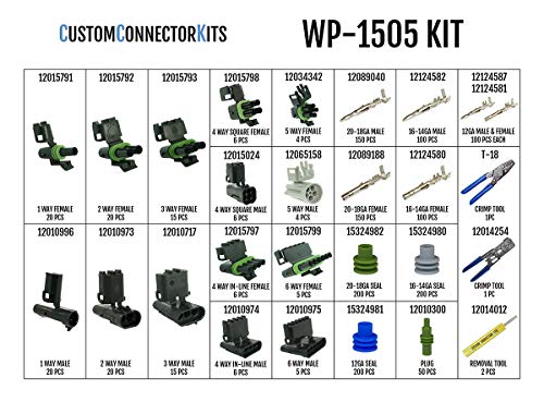 Delphi Weather Pack Pro Kit WP-1505 With 2 Crimp Tools: Sealed Weatherproof Automotive Electrical Connectors 20-12 Gauge 1505 Piece Kit With 12014254 and T-18 Crimp Tools