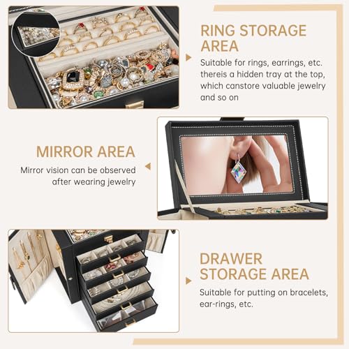 AKOZLIN 6-Tier Jewelry Box Organizer 5 Drawers Storage Medium Black - color: Black, size: Medium