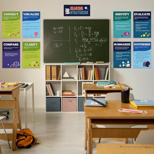 Outus 13 Pcs Reading Strategies Posters Classroom Decorations Reading Bulletin Board Posters Elementary Educational Wall Prints Library Decorations for Middle High Schools Teacher Supplies(Classic) - style: Classic