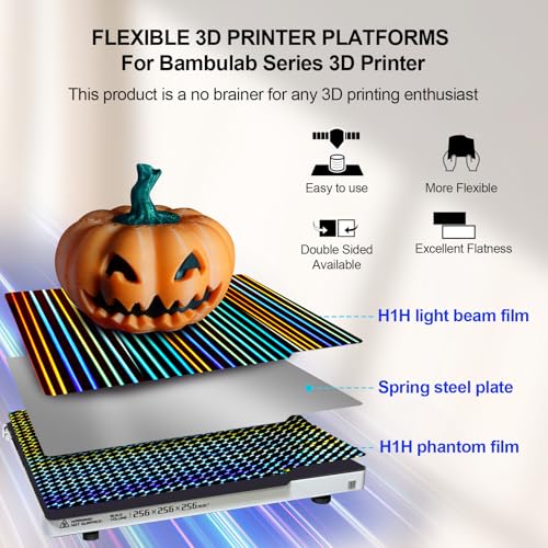 IdeaFormer-3D Smooth H1H Build Plate for Bambu Lab X2D/A1/X1C/X1/X1E/P1S/P2S/P1P, Flexible Light Beam+Phantom H1H Spring Steel Plate 257x257mm for Bambu Labs Bed Plate - color: Smooth H1H