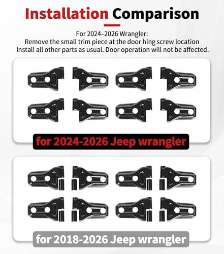 JWWY Complete Exterior Cover Trim Kit for 2018–2026 Jeep Wrangler JL JLU, Full Coverage Door Handle Hood Hinge Hood Latch Side Air Vent Rear Tailgate Window Hinge Covers, 43PCS Carbon Fiber - color: Carbon Fiber